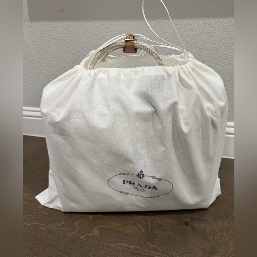 Prada Linen Canvas and Leather Large Tote handbag - Picture 7 of 7